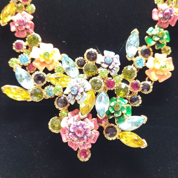 Joan Rivers Enamel Crystal 21" Necklace Earrings Statement Flowers cluster Fairy - Picture 3 of 14